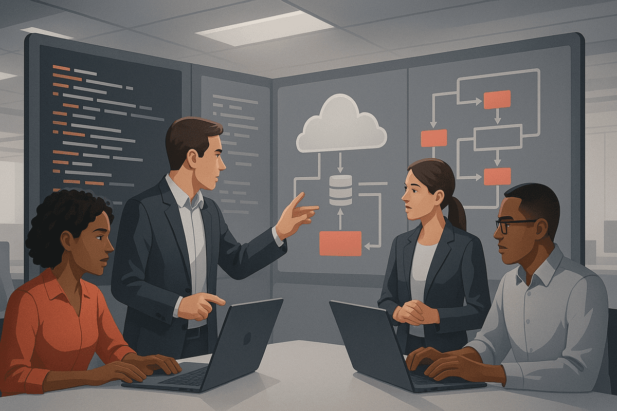 Team developing custom enterprise applications on modern digital platform